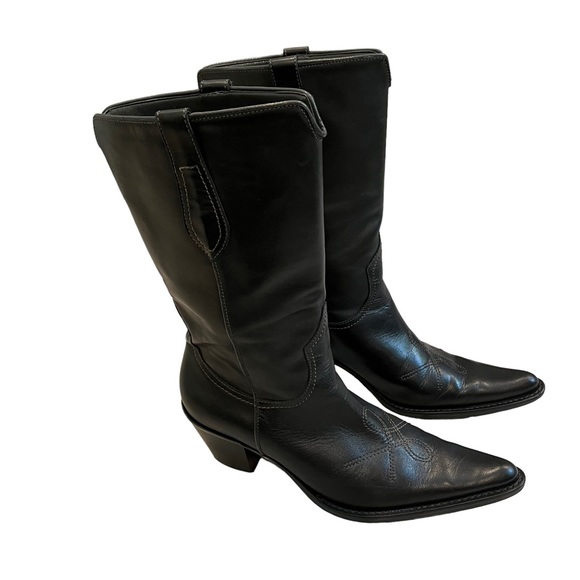 Franco Sarto Leather “Witchy Pointy” Toe Mid Calf Pull On Western Boots - Picture 5 of 16